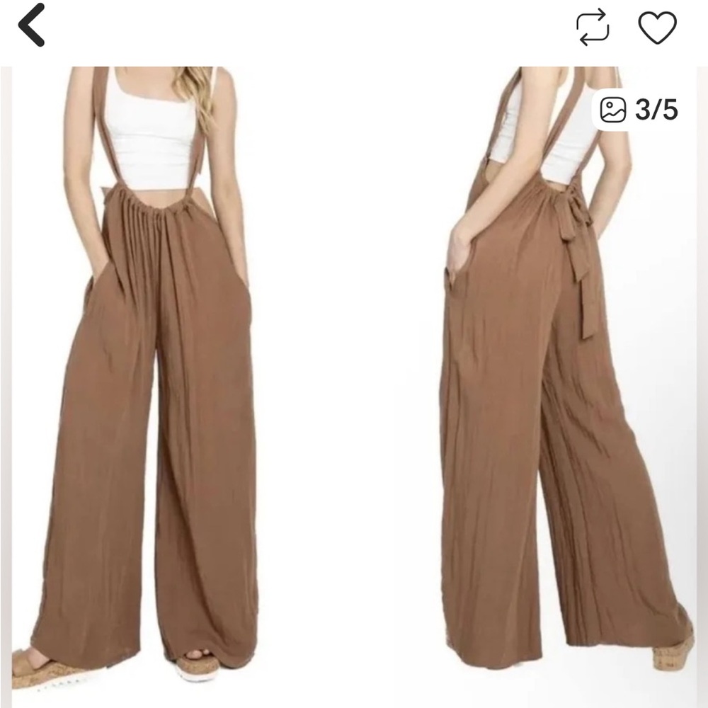 Zenana Outfitters NWOT brown Wide Leg ADJUSTABLE overalls Jumpsuit